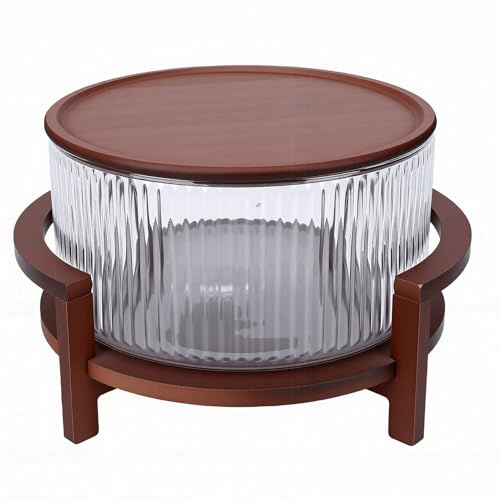 Vikye Insalatiera in Vetro con Coperchio, Ciotola per Mescolare/servire da 4,3 Litri con Base e Coperchio in Legno, Zuppiera e Ciotole da Portata per Feste in