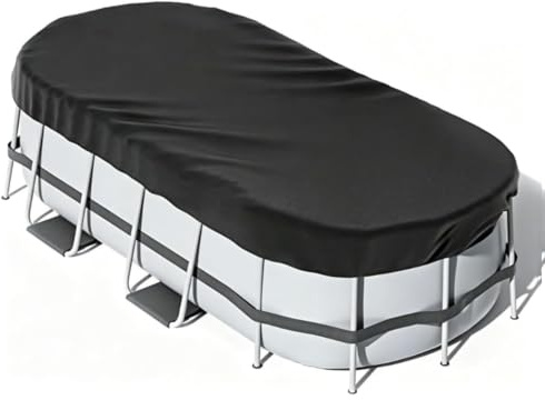 Cubierta para Piscina Ovalada, Lona para Piscinas con Cordón y Estacas, 420D Oxford Lona Piscina con Protección UV, Hermética al Polvo, para Piscinas Elevadas y Trampolines