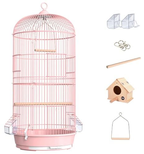 Large Round Bird Cage, Double-layer Travel Carrier for Parrots, Flight Aviary for Cockatiels, Parakeets, Canaries, Ideal for Indoor and Outdoor Use
