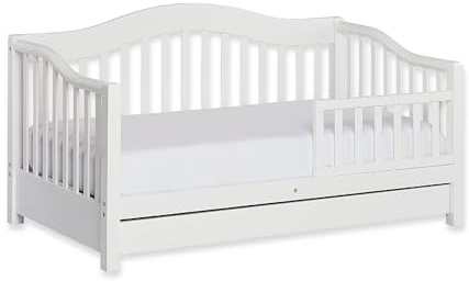 Dream On Me Toddler Day Bed in White – Greenguard Gold & Baby Safety Alliance Certified, Low-to-Floor Design, Removable Safety Guard Rail, Non-Toxic Finish, Includes Storage Drawer