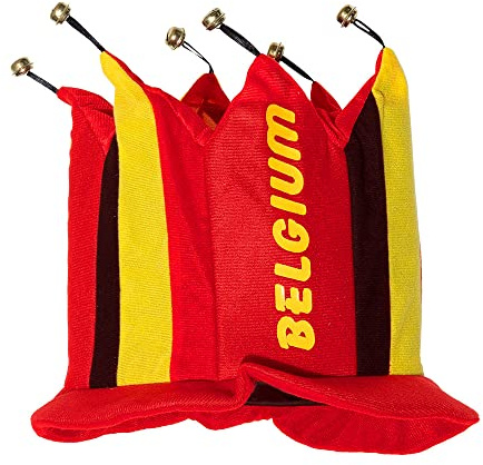 Boland Belgium Supporter Hat for Adults – Red, Yellow & Black Fan Hat with Jester Points and Bells, One Size – Football Supporters Accessory for European & World Cup Matches, Parties & Events