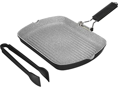 KASANOVA bistecchiera antiaderente 26x36 cm Petra con pinza per cucina in nylon, manico pieghevole, no induzione, no forno, bistecchiera, lavabile in lavastoviglie