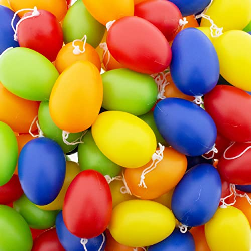 Annastore Ostereier aus Kunststoff 6 cm - Plastikeier aus Kunststoff (30 x knallig bunt) | Eier zum Hängen, bunt sortiert - Kunststoffeier