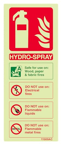 V Safety Glow In The Dark Hydro-Spray Id Fire Extinguisher Sign - 75mm x 200mm - Rigid Plastic