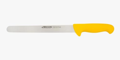 Arcos Edelstahl-Küchenmesser für Aufschnitt, Lange Flexible Klinge 250 mm, Glatte Schneide, Gelber Polypropylen-Griff, Serie 2900