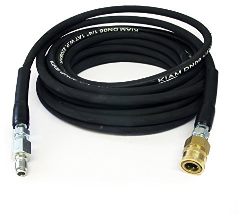 Equip2clean Heavy Duty 1/4 Pressure Washer Hose with 3/8 Male & Female Quick Release Coupling | 15 Metres | 220 Bar / 3190 PSI Max Pressure | Rubber Sleeved Reinforced Braided Hose