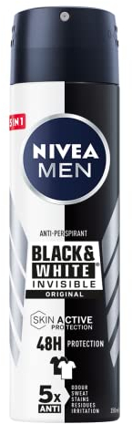 NIVEA MEN Black & White Invisible Original Spray 6 x 150 ml, Deodorante uomo 72h, Deodorante spray antitraspirante contro odori, sudore, residui, irritazioni e macchie su tessuti chiari e scuri
