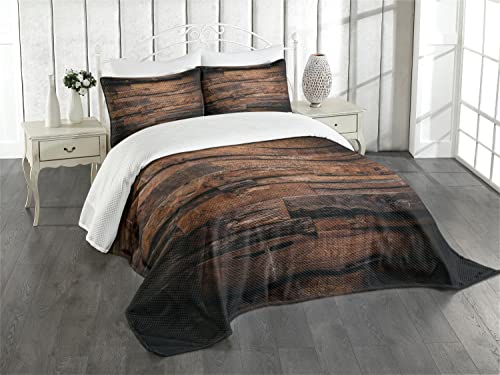 ABAKUHAUS Schokolade Tagesdecke Set, Raue Dunkle Holz, Set mit Kissenbezügen Waschbar, für Einselbetten 170 x 220 cm,Dunkelbraun Braun