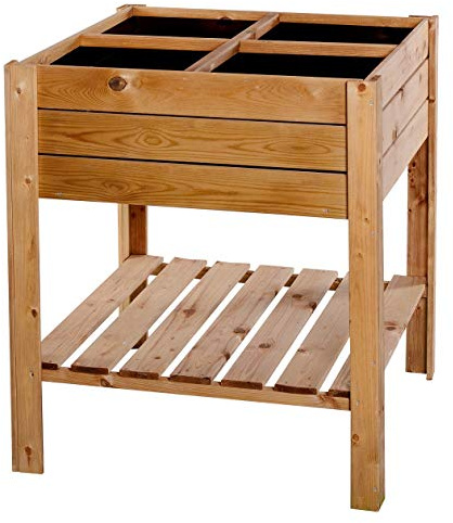 NATIV Hochbeet für Balkon und Garten | Kräuterbeet aus massivem Holz, Grün | 80 x 80 x 88 cm | mit Ablagefach und Einlegefolie