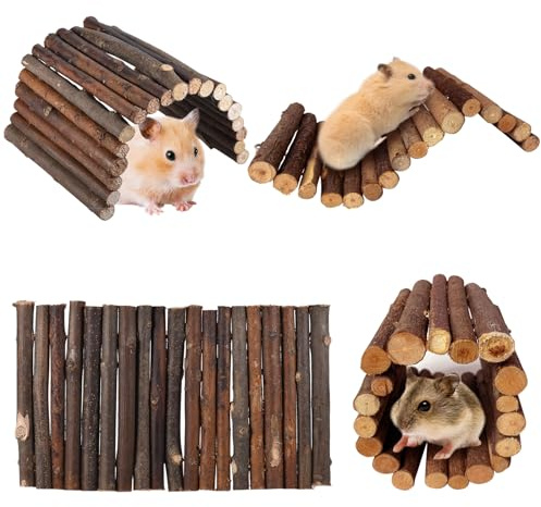 Hamiledyi 4PCS Hamster Bridge Wooden Bridge Toy Rat Ladder Natural Wooden Hideout Tunnel Ladder Hamster Cage Accessories Chew Toys for Guinea Pig Rat Chinchilla Reptile