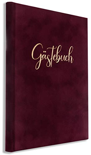 online-stammbuch Gästebuch aus Samt in Bordeaux Weinrot zur Hochzeit, Taufe, Geburtstag, Konfirmation, Ferienwohnung, UVM. 23x18 cm, 124 Seiten