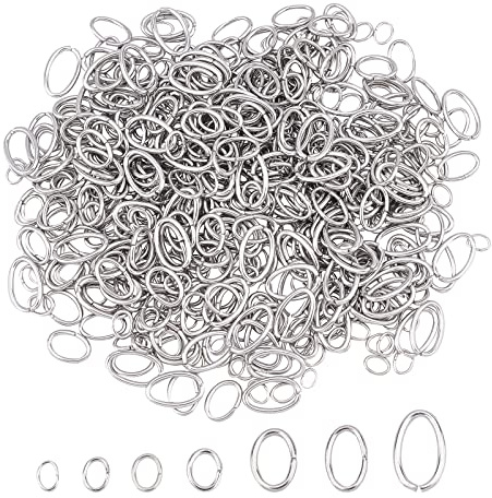 UNICRAFTALE 700Stk 7 Größen 3-10mm Ovale Sprungringe 18-24 Gauge Offene Biegeringe Edelstahl Schmuckringe Metall Springringe Für Schlüsselanhänger, Armbänder, Halsketten DIY Schmuckherstellung