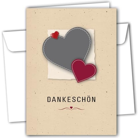 RotfuchsDesign – 12 Danke Karten mit Herz Dankeskarten Danksagung Dankeschön mit Umschlägen Klappkarte Herz Danke sagen Blanko DIN A6 Hochzeit Taufe Geburtstag Jubiläum Feier Konfirmation Kommunion