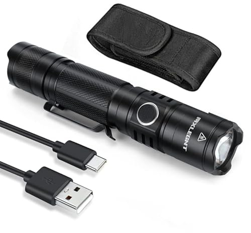 MXLEGNT LED-Taschenlampe: Taktische Extrem Helle Taschenlampen 2000 Lumens 5 Lichtmodi USB-Akku-Handlampe mit Holster IPX7 Wasserdicht für Outdoor Camping Wandern Notfall