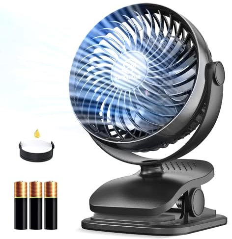 Shinebella 5 USB & AA Battery Powered Clip-on Fan, 4 Speeds, Black, Portable, Aromatherapy, 360 Rotation, Quiet, Home & Camping