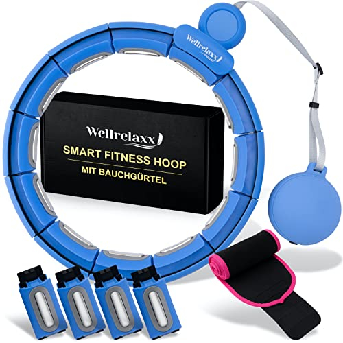 WELLRELAXX Smart Hula Hoop leise | bis 113cm Umfang | Hula Hoop Reifen Erwachsene | Hula Hoop mit Gewicht Kugel | Hullahub Reifen Zum Abnehmen mit Bauchweggürtel - schützt Haut und Kleidung