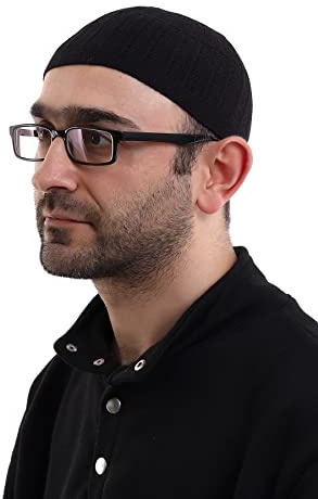ihvan online muslimska Kufi-mössor för män, stickad bambu bönhatt Taqiya, Takke, islamiska kepsar, islamiska gåvor, standardstorlek, Svart, one size