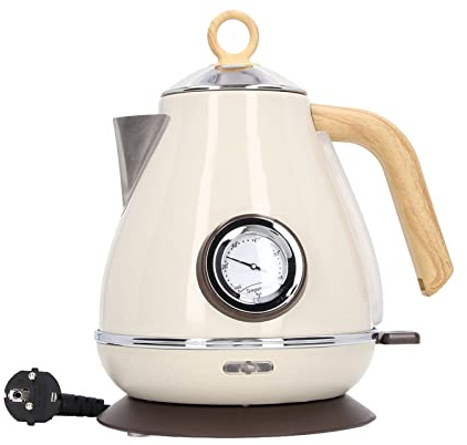 Fockety Bouilloire électrique, 1.7 L Rétro Peinture Bakélite Bouilloire électrique pour thé avec Base rotative à 360 degrés, arrêt Automatique et Protection Contre l'ébullition à Sec (Blanc)