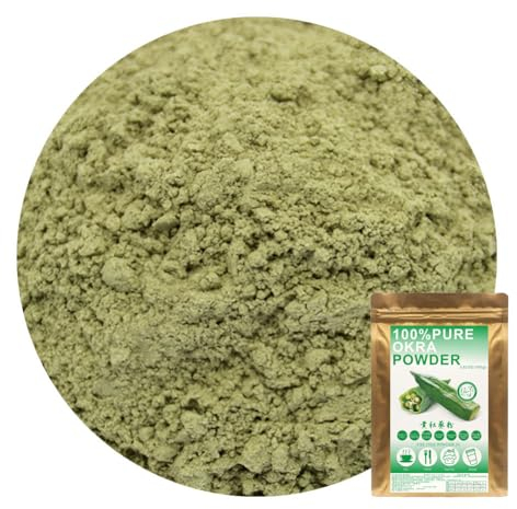 Plant Gift 100% Pure Okra Powder 黄秋葵粉 100G/3.25oz Nicht-GVO-Pulver, keine Füllstoffe, keine Zusatzstoffe, natürliches Okra-Mehl, bester Geschmack für Smoothies, Getränke, Tee und Backwaren