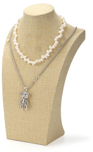 SOUJOY Jewelry Display Bust, 12 Inch Linen Necklace Display Stands for Selling, Pendant Earring Mannequin Holder for Retail Stores and Trade Shows