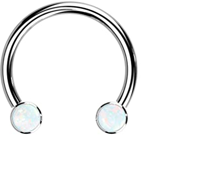 Paula & Fritz® Push-In Set Hufeisen Silber 10-mm Titan-IUM Grade 23 Opal Weiß Gewindelos 1,2-mm Stärke Press-Fit Circular Barbell Septum-Piercing Aufsatz