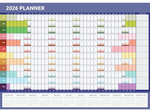 Väggplanerare 2024 A3 storlek (42 x 29,7 cm) helårskalender hemmakontor arbete jan till dec (regnbåge)