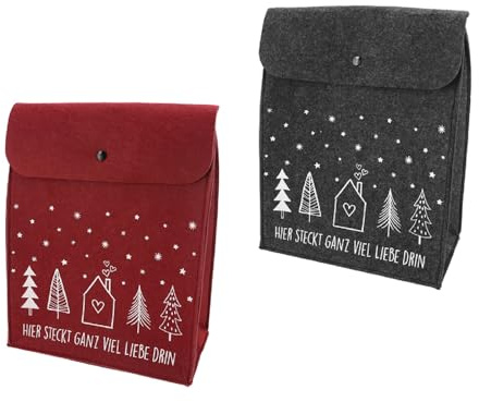 2 Stück Filztasche mit Druckknopf 26,5 x 35 cm große Geschenktasche Weihnachten Anthrazit Bordeaux Rot