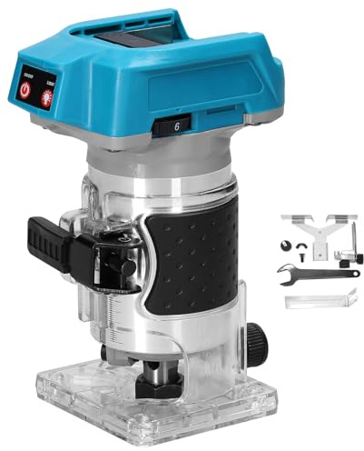 Weytoll - Recortadora de fresadora sin escobillas, 18 V 18000 rpm, enrutador de mano eléctrico, enrutador de moldura inalámbrico, herramienta de enrutador de madera compacta de 6.35 mm de diámetro,