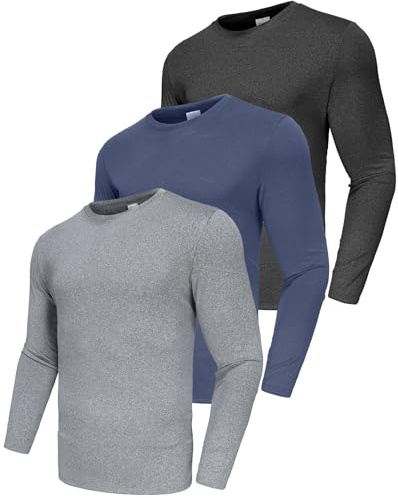 Boyzn herr 3-pack performance långärmad skjorta t-shirt rund hals löpning sport träning tröja, 3-pack svart/marin/kolgrå, XL
