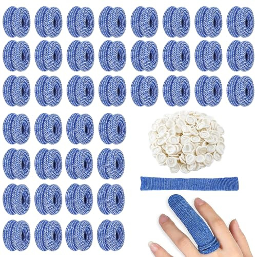 FEXPDL 60pcs Finger Bandages Tubular Finger Guards Blue Finger Cots for Finger Protections Finger Bandages Tubular Finger Cots Buddies Finger Bobs Thumb Bandage（Blue）