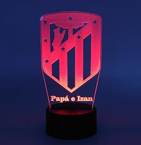 Lámpara personalizada led RGB 16 colores, con escudo de fútbol Atlético de Madrid. Ideal para regalos de cumpleaños, regalos de Navidad. Regalos personalizados