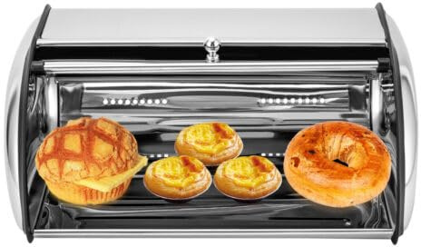 DaiJiubu Edelstahl Roll Up Deckel Brotkasten,Brotorganisation mit Fenster und Lüftungslöchern, für Küchentheke,Lagerung von Brot, Marmelade, Brote (5L/1.32Gal)