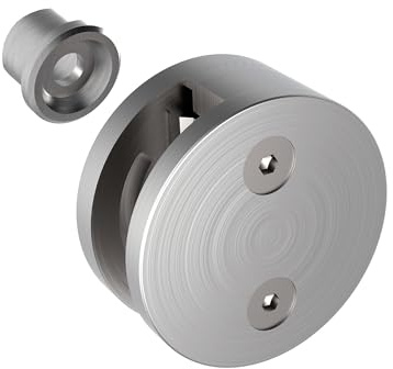Sellon24® Glashalter Vorderseite Edelstahl rund Punkthalter flach Glas Klemme V2A Pfosten Front Glasklemme Geländer Glas Halterung Glashalterung Profil Halter (Endhalter flach / 10,76 mm)