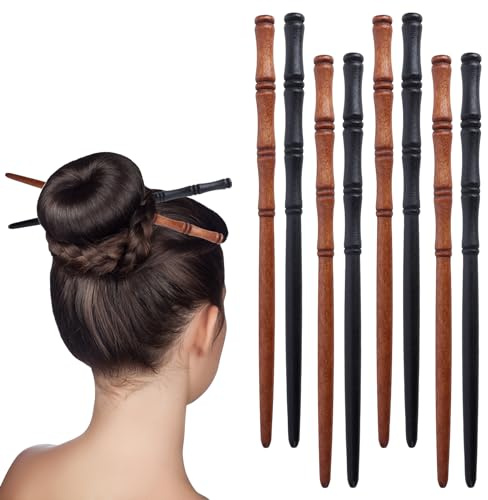 Set de 8 bastones de pelo de madera en forma de bambú, accesorios elegantes para chignones, 2 colores, bacchette per capelli