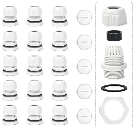 15 Stück Kabelverschraubung Set, Wasserdicht, Nylon, für Kabelanschlüsse | Wasserdichtes Kabelverschraubung Set Aus Nylon, Grau, Mit 5 Steckern für Verschiedene Kabelanschlüsse
