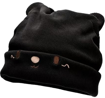 DiiWmme Bonnet Oreilles de Chat, Chapeau Au Crochet Noir Y2k, Tricoté Élastique Hiver Automne Chaud Femmes Skullies Et Bonnets Chapeau pour Filles Dames Adultes pour Chaque Saison
