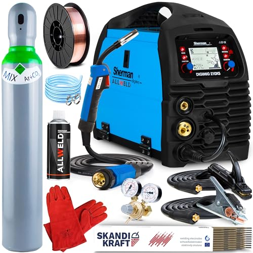 Sherman DIGIMIG 210 XS - 200A Vollsynergisches Kombi Schweißgerät MIG MAG Schweißgerät mit Schutzgas und Fülldraht - MMA, WIG Lötschweißen und Punktschweißen - Set: Professional