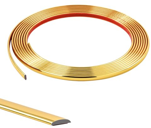 5M Moulure Décorative Autoadhésive Bord de Papier Peint Carrelage Miroir Mur Plafond Armoire Baguette de Finition PVC Bandes de Calfeutrage Bande Décoration Murale,8mm Doré