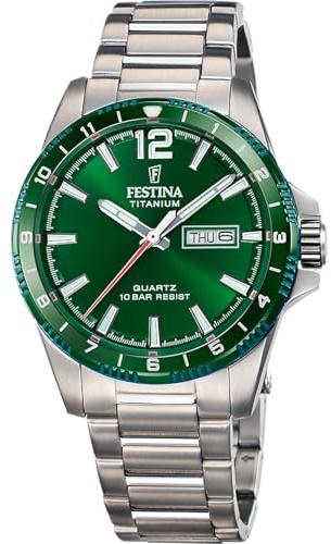 Festina Herren Uhr Analog aus Titan Grau - Quarzwerk - Kalender - Mineralglas mit hoher Widerstandsfähigkeit - Wasserdicht bis 10 ATM F20698/3 Titanium