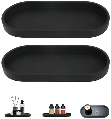 2 Stück Oval Badezimmer Tablett Schwarz, 25 × 11 × 2 cm | Aus Silikonmaterial, Leicht zu reinigen, für Gewebe Kerzen Handtuch Kleine Kosmetisch