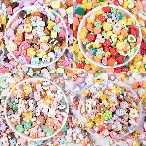 100Pezzi Ornamenti Flatback in Resina Sintetica, Cute Slime Charms, Carino Slime Charms Set, Ciondoli Slime Assortiti per Accessori Artigianali, Scrapbooking, Custodia per Telefono