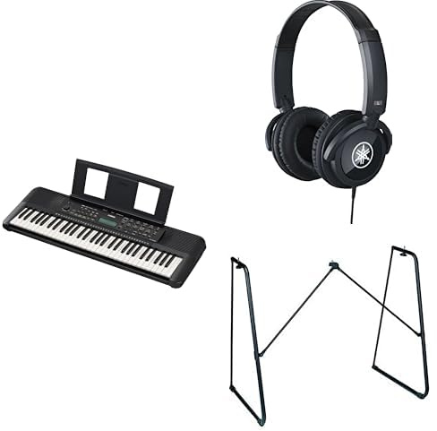 Yamaha Tragbares PSR-E283 Keyboard für Anfänger im Paket mit HPH-100-Kopfhörern, L-2C-Keyboardständer