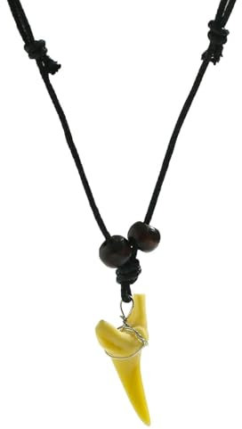 Halskette Ketten Schmuck Herren Frauen Anhänger Necklace Vintage Halskette Mit Weißem Zahn-Anhänger Für Damen, Schlichte Holzperlen, Wachsfaden, Verstellbare Halskette, Surferschmuck, Style2
