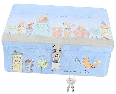 TOKIDNY Lockable Storage Box Small Tin Box Lock Keys for Home Organizer Portable Storage Bin Lock for Fridge Desktop Use