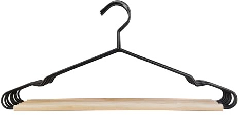 LAGUELLE - 10 Perchas En Madera Y Metal – Resistentes Y Duraderas, Ideales para El Linge, Abrigos, Trajes Y Prendas Pesadas - Negro