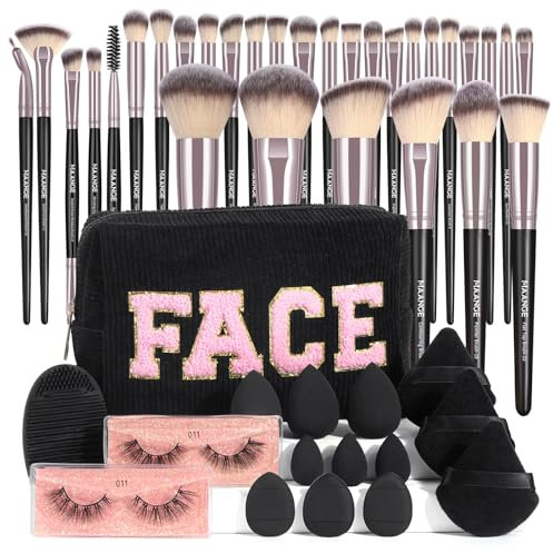 MAANGE Makeup Brushes, 46 Pcs Make up Tool Set, Premium Synthetic Make up Brush Set Multi-functional Makeup Kit (Black, 46 Piece Set)