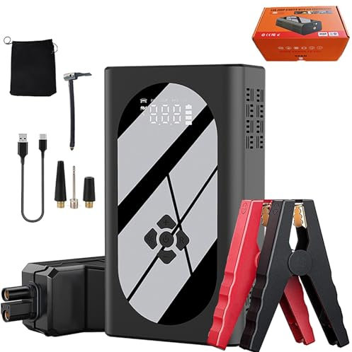 Bloc d'alimentation de démarrage Rapide avec compresseur d'air, 150 PSI 8000 mAh 1500 A Courant de Pointe Batterie Externe de démarrage de Secours pour Voiture (pour 12 V 5,0 L Essence/3,5 L Diesel)