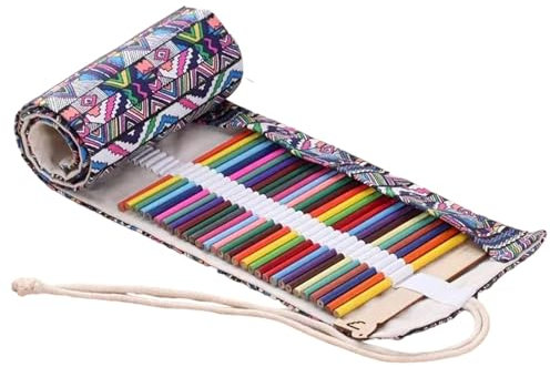 48 Steckplätze Bleistifthülle,Stifterolle Rollmäppchen,48 Löcher Verpackungshalter Bleistift Wrap Kasten Bleistifthalter,Leinwand Farbstifte Tasche Feder-Mäppchen, Stoffstoff Aufrollen Mäppchen