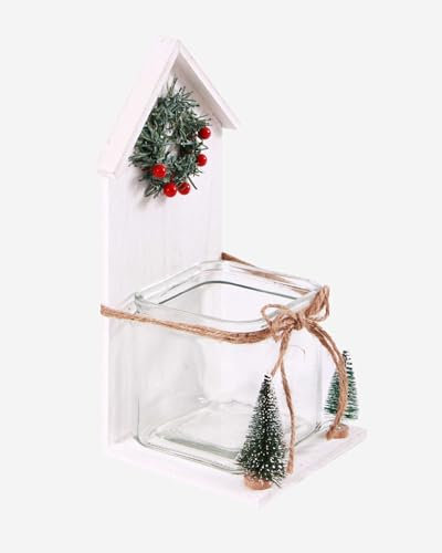 Portacandela Casetta Natalizia in Legno di Balsa Bianco ? Elegante Decorazione per Tavolo, Mensola e Centrotavola