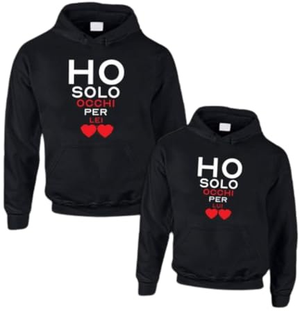 D&Vlab Felpa di Coppia per Fidanzato Fidanzata con Cappuccio e Girocollo ''Ho Occhi Solo per Lui/LEI'' Maglie Natale San Valentino Regali per Lui e per Lei, Bianche Nere